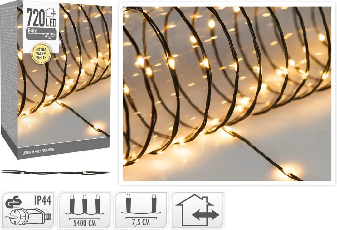 Verlichting 720LED Wire 54M Extra Warm Wit IP44 kerstverlichting.