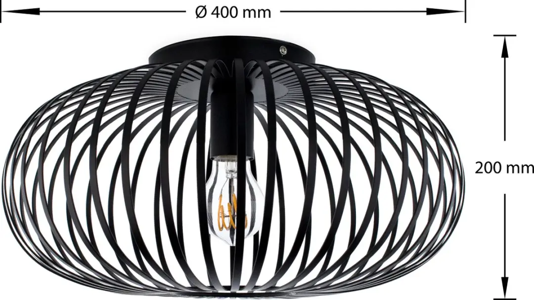 Groenovatie Metalen Plafondlamp E27 - Zwart - Ø40cm