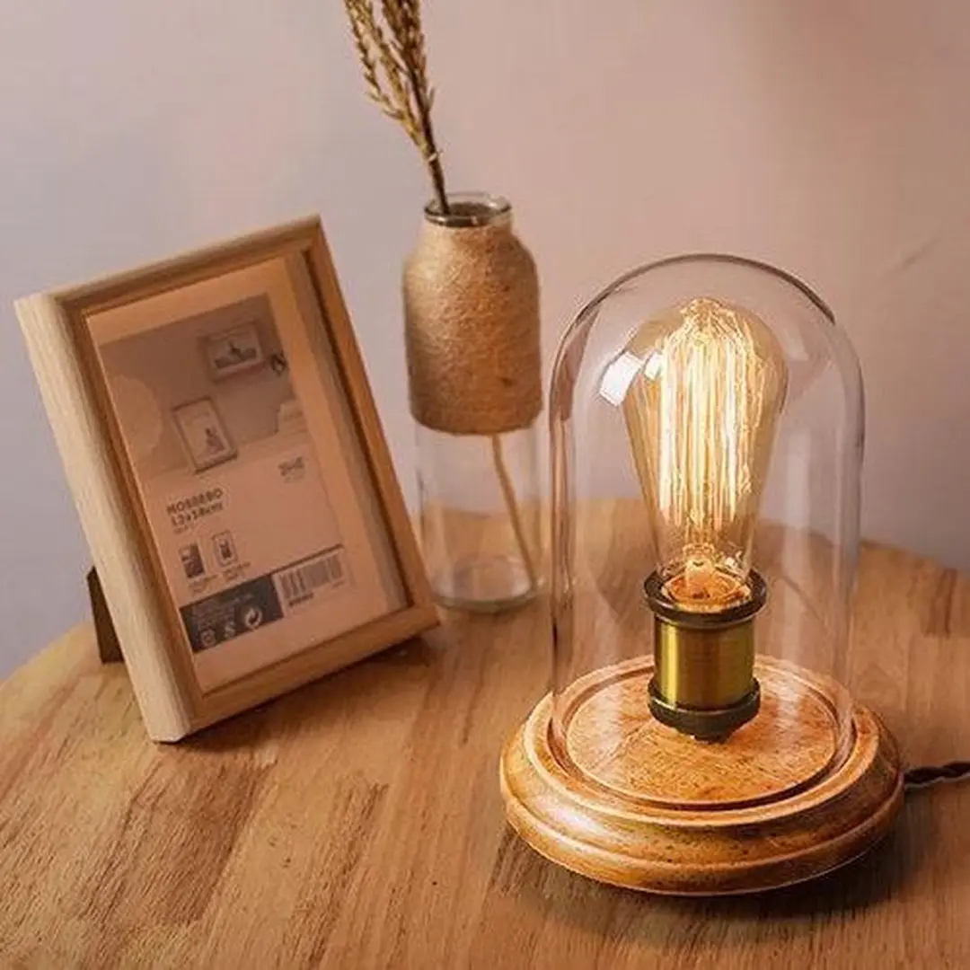 Groenovatie Houten Dome Bell Tafellamp E27 - Glas - Ø16x26cm