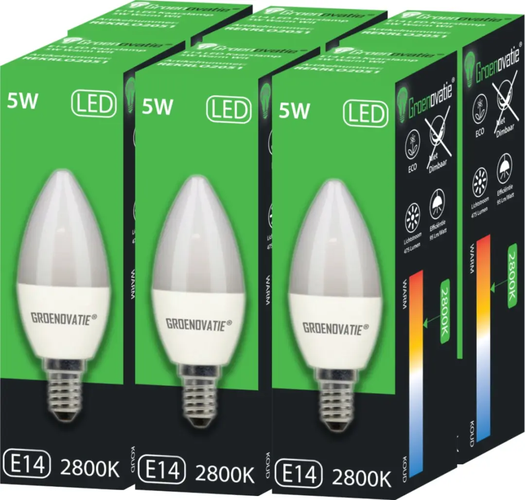 Groenovatie E14 LED Kaarslamp 5W Warm Wit - 6 Stuks
