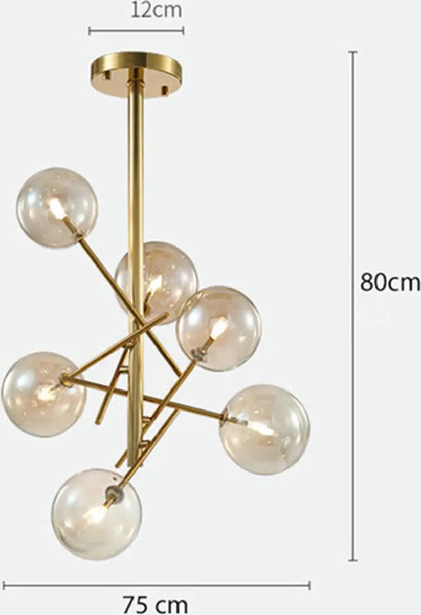 Groenovatie Glazen Design Hanglamp 6 Bollen - Amber - G4 - 75x80cm