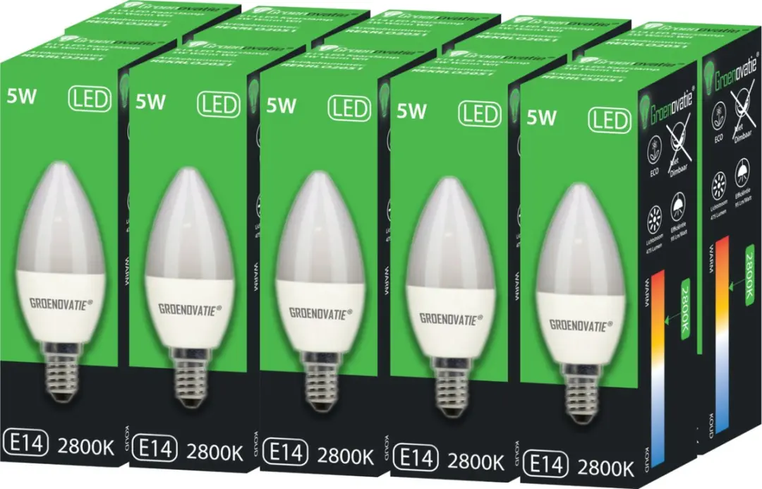 Groenovatie E14 LED Kaarslamp 5W Warm Wit - 10 Stuks