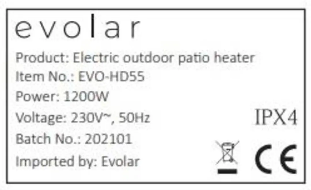 Evolar EVO-HD55 Infrarood Terrasverwarming 1200W - Zwart - afbeelding 2 van 6