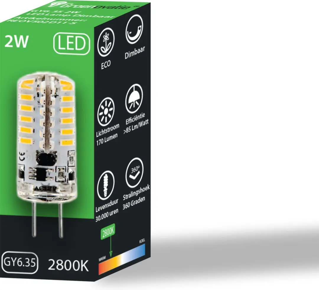 Groenovatie LED GY6.35 Lamp 2W - Warm Wit - 37x13mm - afbeelding 6 van 6