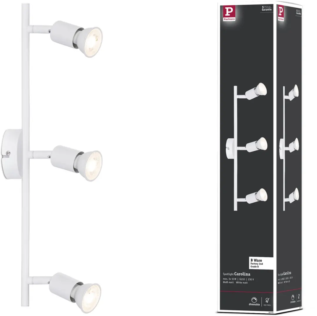 Spotlight B-waar Carolina GU10 230V max. 3x10W dimbaar Wit mat