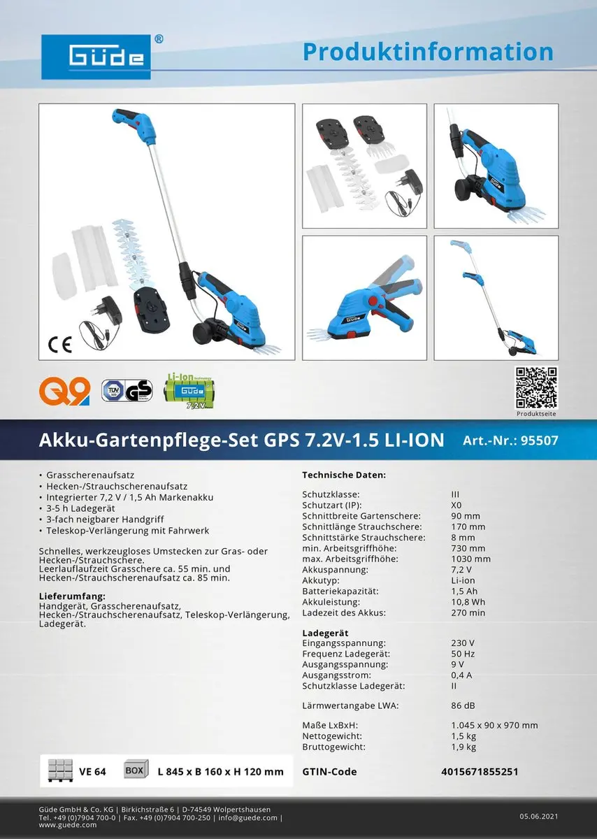 Güde Accu Gras- en Heggenschaarset 7.2V - 1500mAh - afbeelding 2 van 5