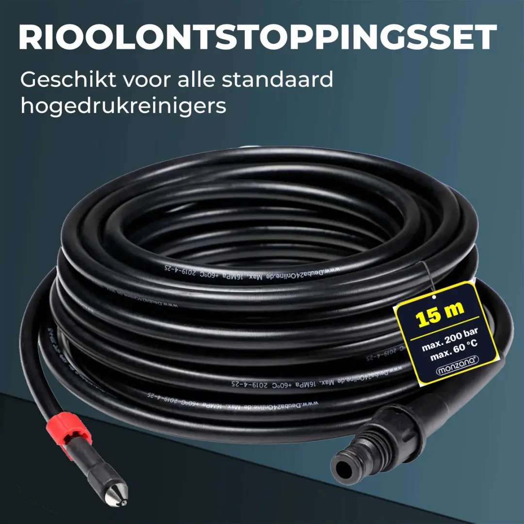 Deuba Rioolslangset 15m 160 bar - 4 Adapters
