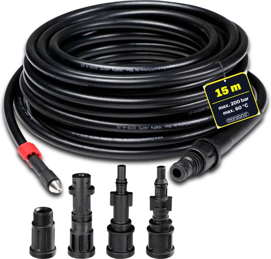 Deuba Rioolslangset 15m 160 bar - 4 Adapters - afbeelding 6 van 6