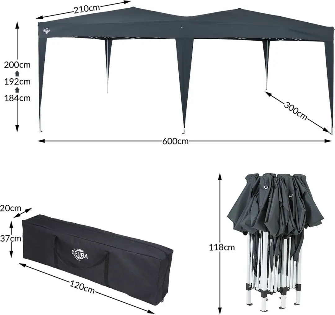 Deuba Vouwpaviljoen 3x6m - Antraciet