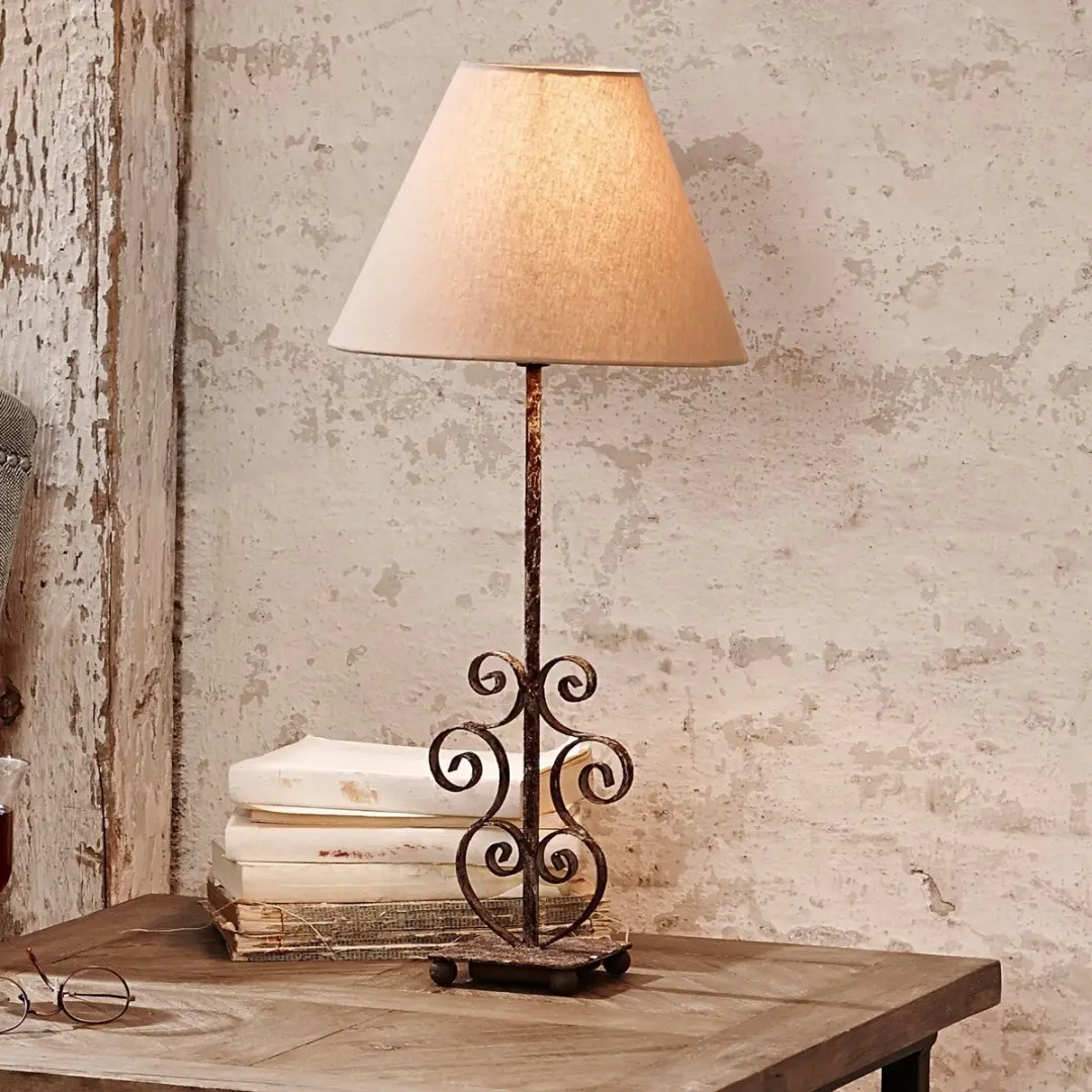 Loberon Tafellamp Clamart - 25W - Ø26cm - Linnen/Antiekbruin - afbeelding 6 van 6