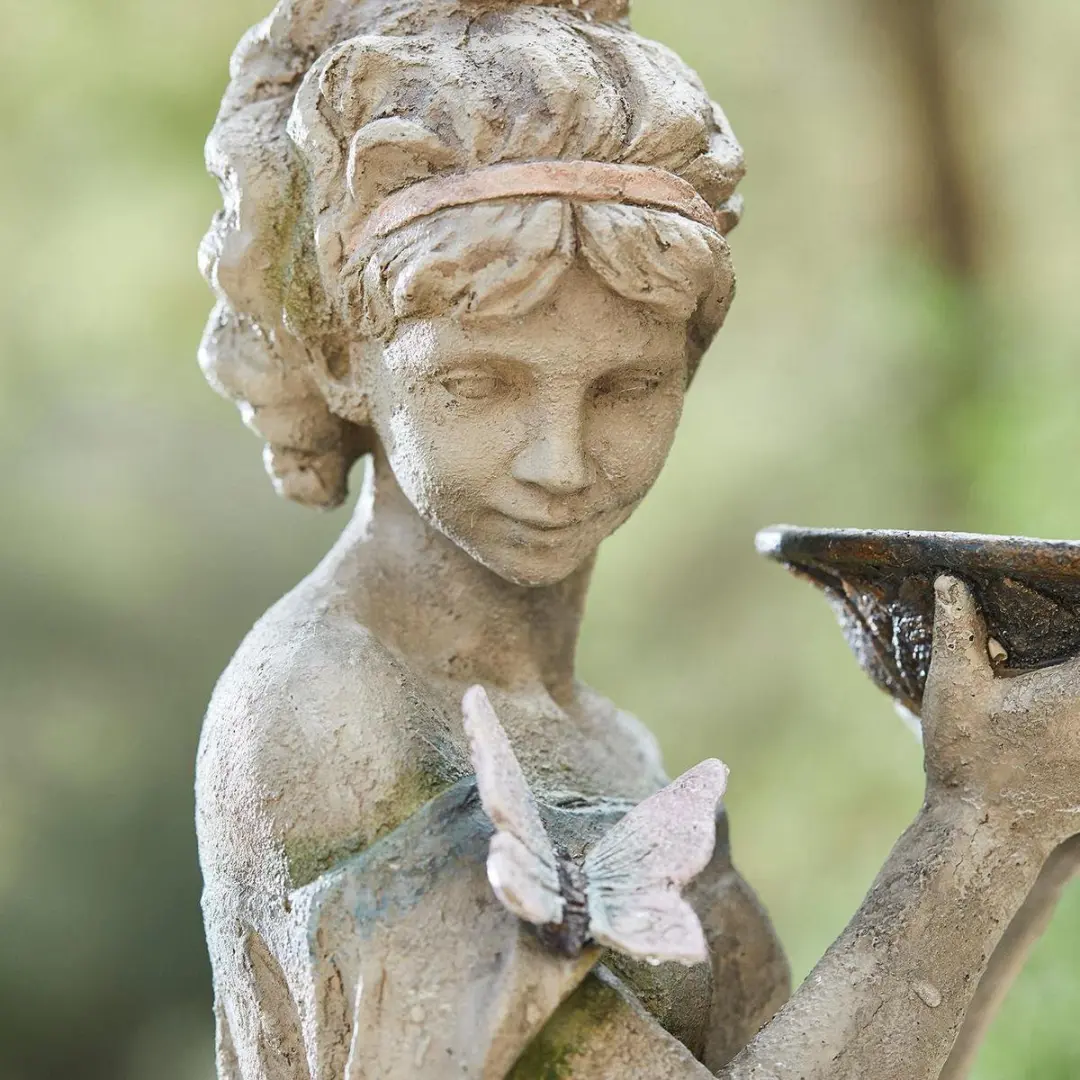 Loberon Sculptuur Malia Antiekgrijs - Vogeltje met badje