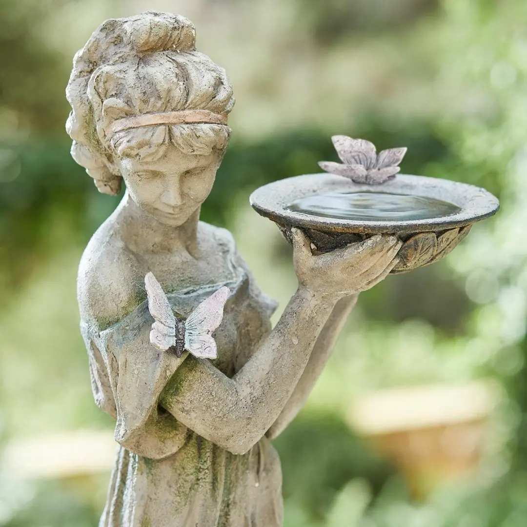Loberon Sculptuur Malia Antiekgrijs - Vogeltje met badje - afbeelding 6 van 6