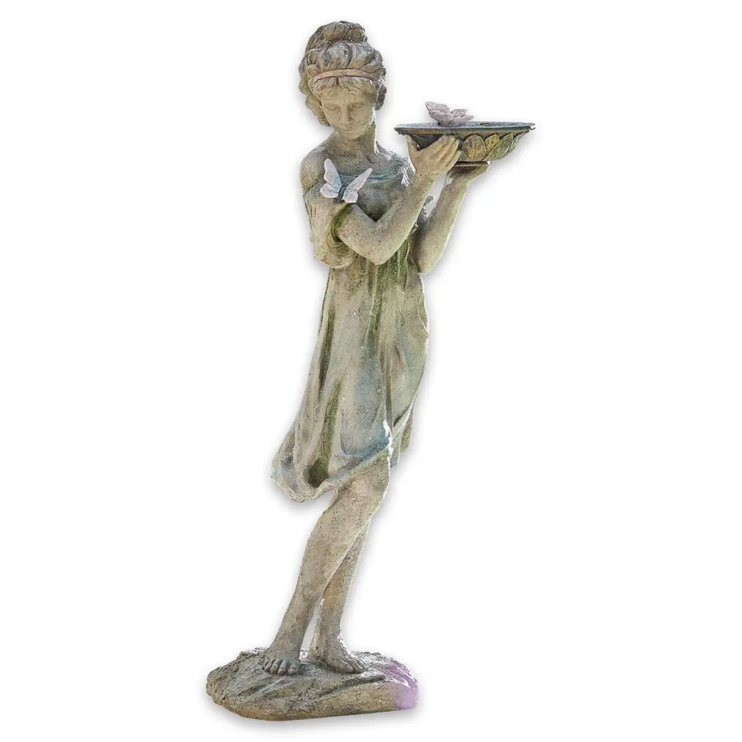 Loberon Sculptuur Malia Antiekgrijs - Vogeltje met badje