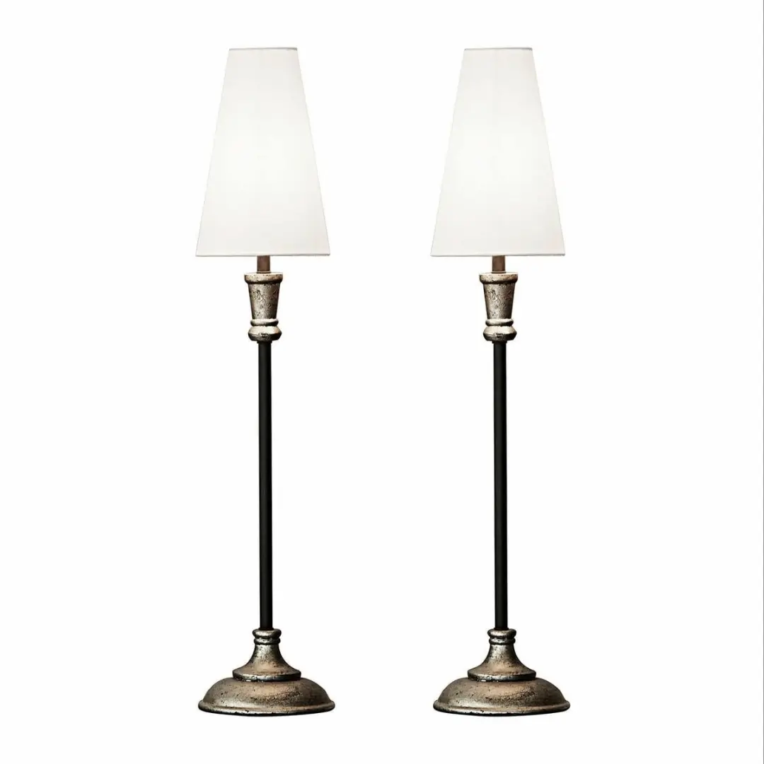 Loberon Obsonville Tafellampen Set - 2 Stuks - Ø16,5cm - Zilverkleurig/Zwart/Crème