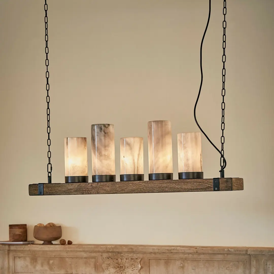 Loberon Hanglamp Haverfell - Zwart/Crème/Bruin