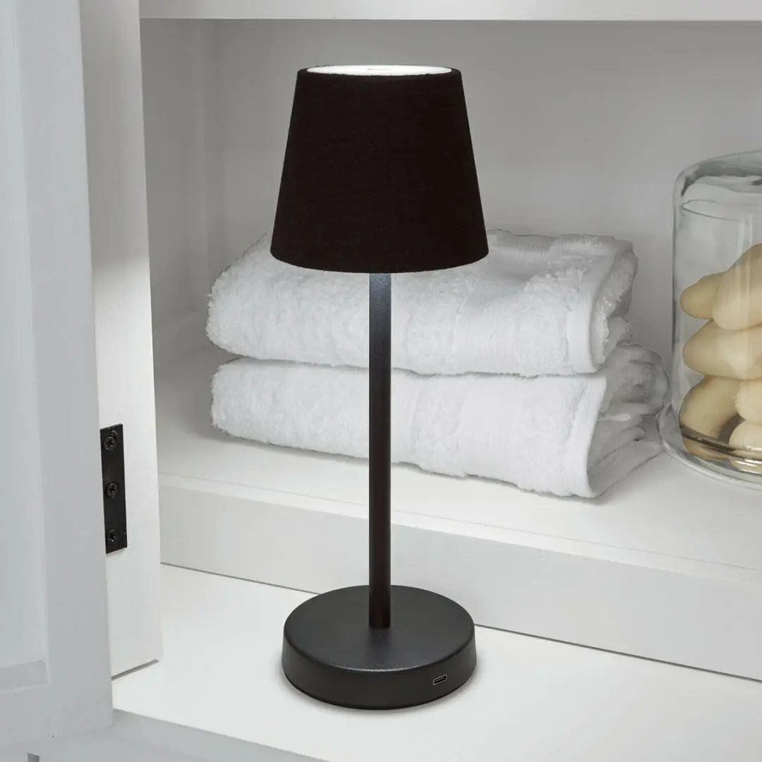 Loberon Sylvainie Oplaadbare Tafellamp - 25W - Ø11cm - Zwart