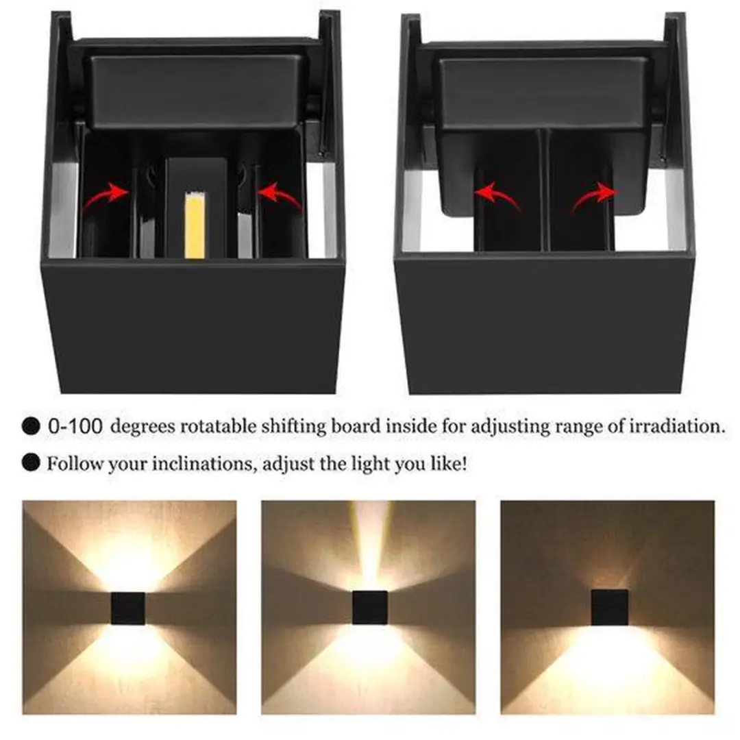 Groenovatie LED Wandlamp 7W Verstelbaar - 100x100mm - Warm Wit - Zwart - afbeelding 6 van 6
