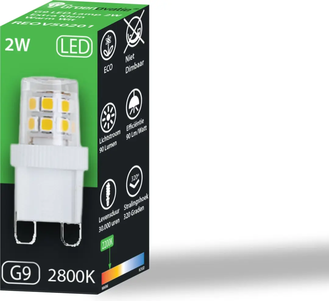 Groenovatie LED Lamp G9 2W Warm Wit - Helder Glas