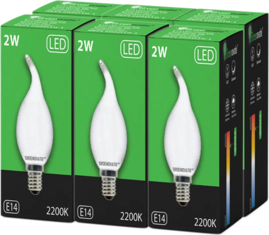 Groenovatie LED Filament Kaarslamp E14 2W Extra Warm Wit - 6 Stuks Mat