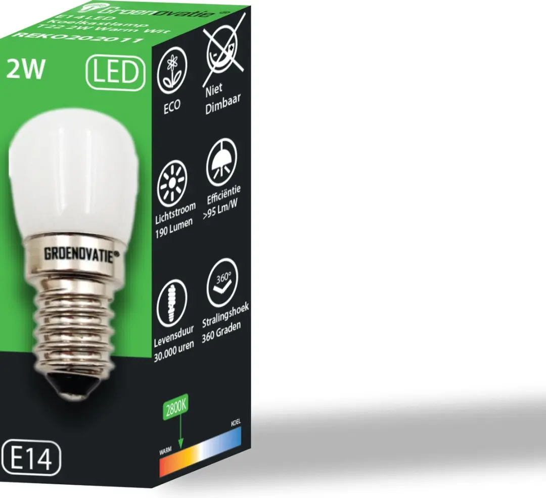 Groenovatie LED Koelkastlamp E14 2W - 51x22mm Warm Wit Mat