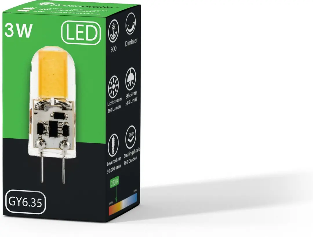Groenovatie LED GY6.35 COB 3W - Warm Wit 2800K - Dimbaar