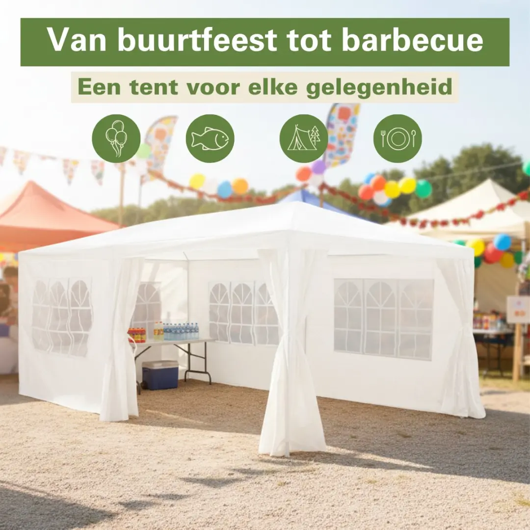 Kinzo Partytent 3x6m - 70 Personen - 6 Zijwanden - 2,5m Nokhoogte - afbeelding 6 van 6