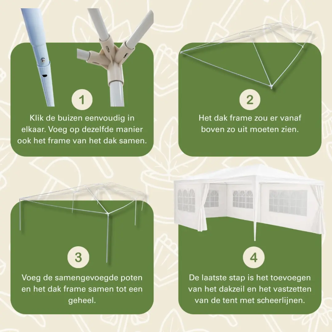 Kinzo Partytent 3x6m - 70 Personen - 6 Zijwanden - 2,5m Nokhoogte