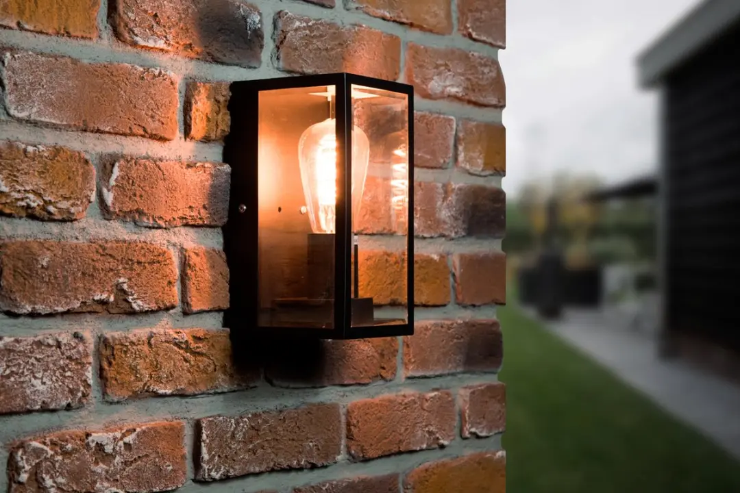Groenovatie Wandlamp Glas E27 IP44 - Mat Zwart
