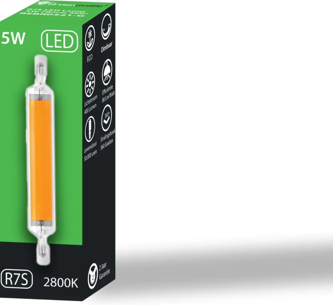 Groenovatie R7S LED 5W Warm Wit - 78mm - 360° - Helder Glas - afbeelding 6 van 6