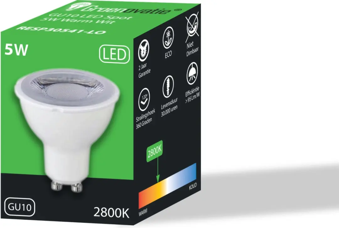 Groenovatie GU10 LED Spot 5W Warm Wit - Vervangt 50W