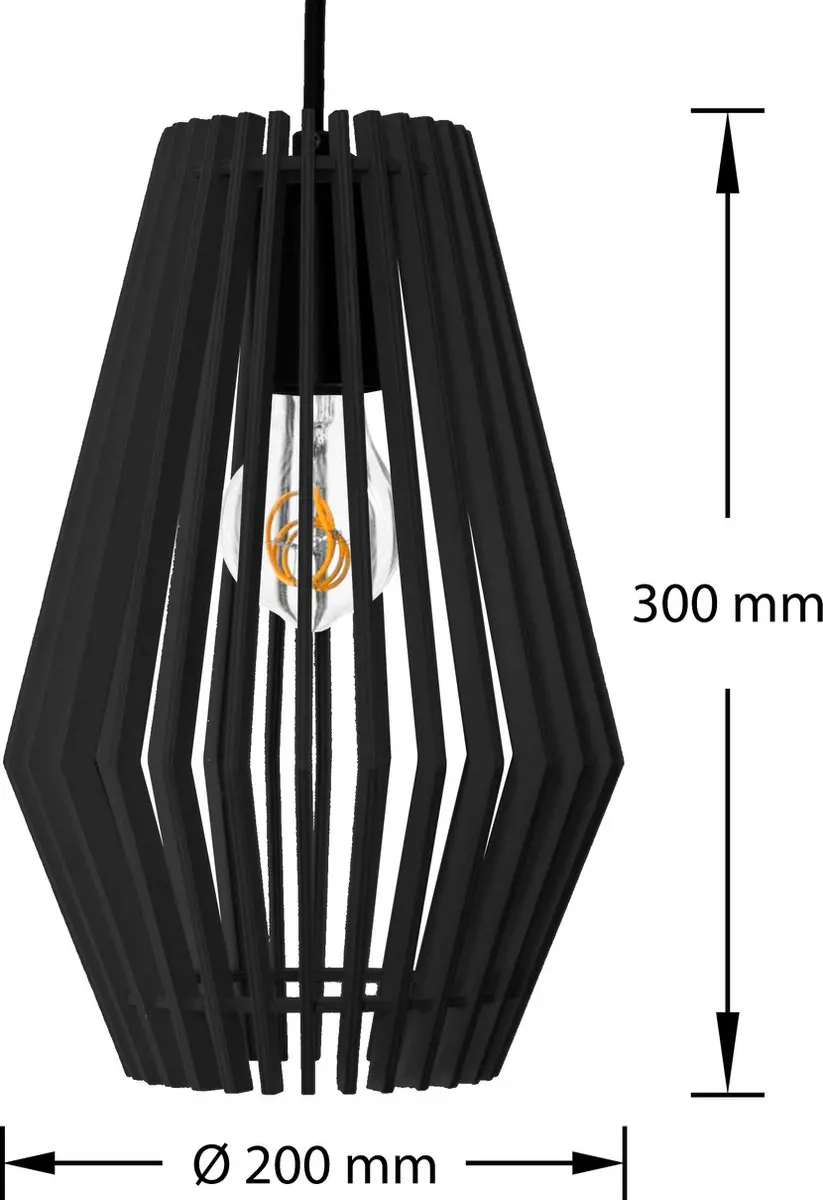 Groenovatie Design Hanglamp Hout E27 - Ø20cm - Zwart