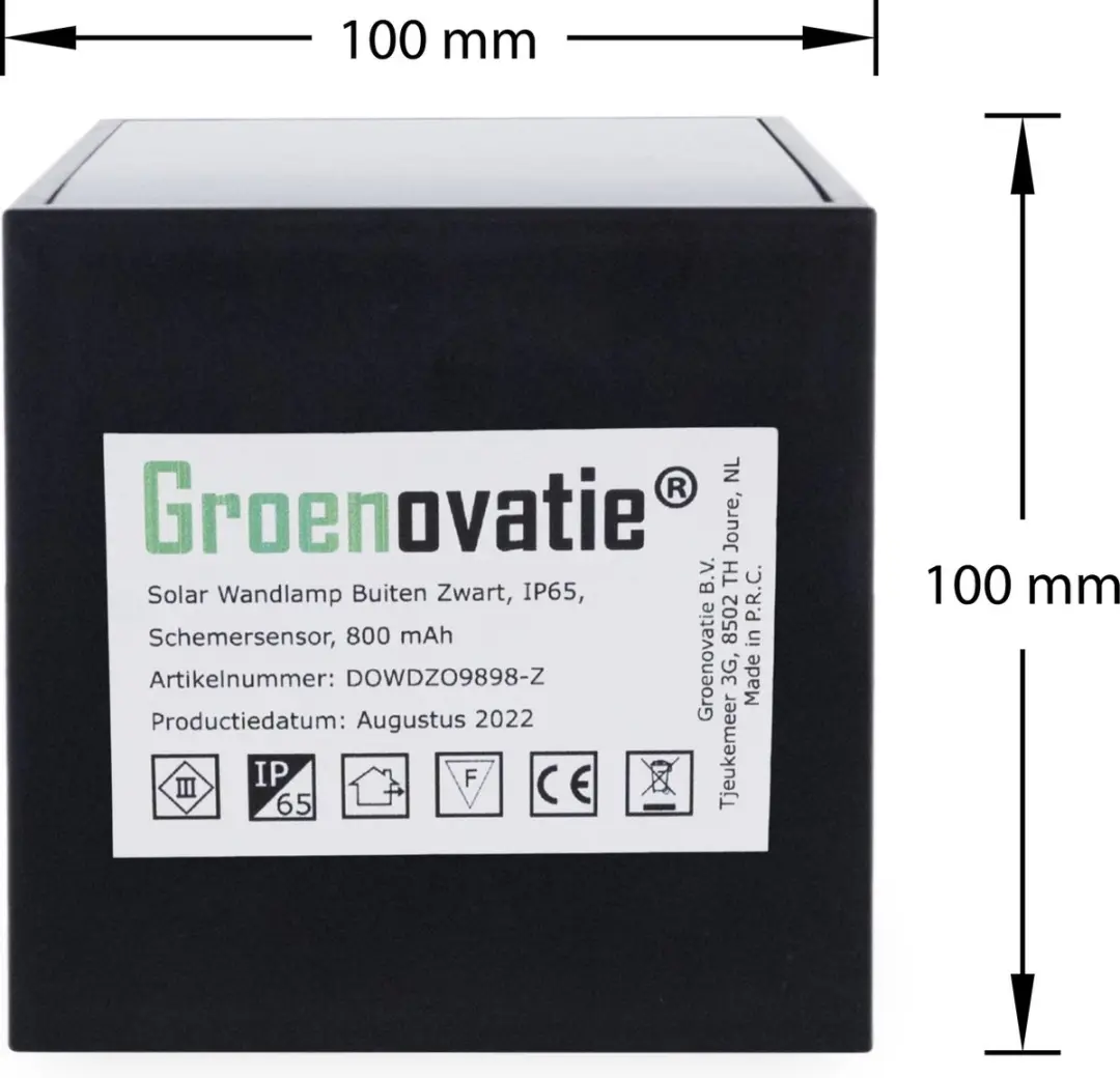 Groenovatie LED Solar Wandlamp Down IP65 - 1W - 800mAh - Zwart - afbeelding 6 van 6