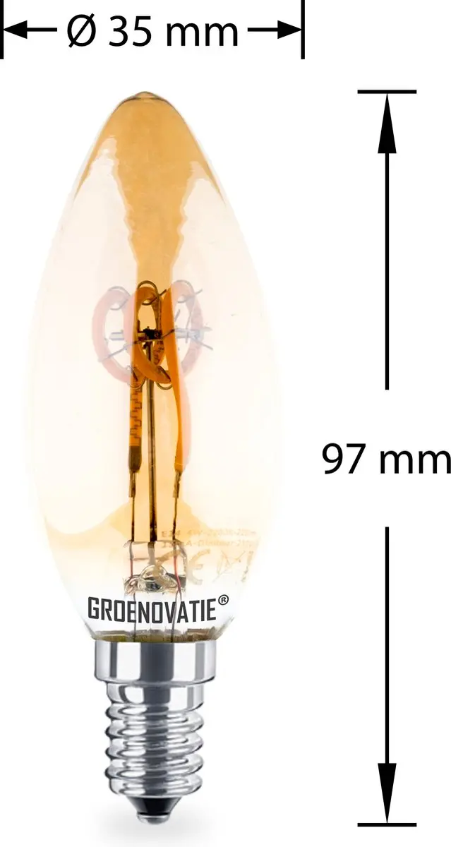 Groenovatie E14 LED Filament Kaarslamp 4W - 6 Stuks - Goud - Extra Warm Wit