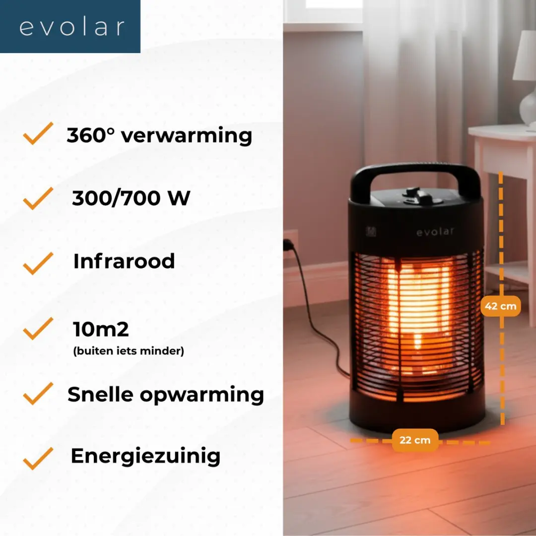 Evolar EVO-HD35 Infrarood Terrasverwarming 700W - Zwart - afbeelding 6 van 6
