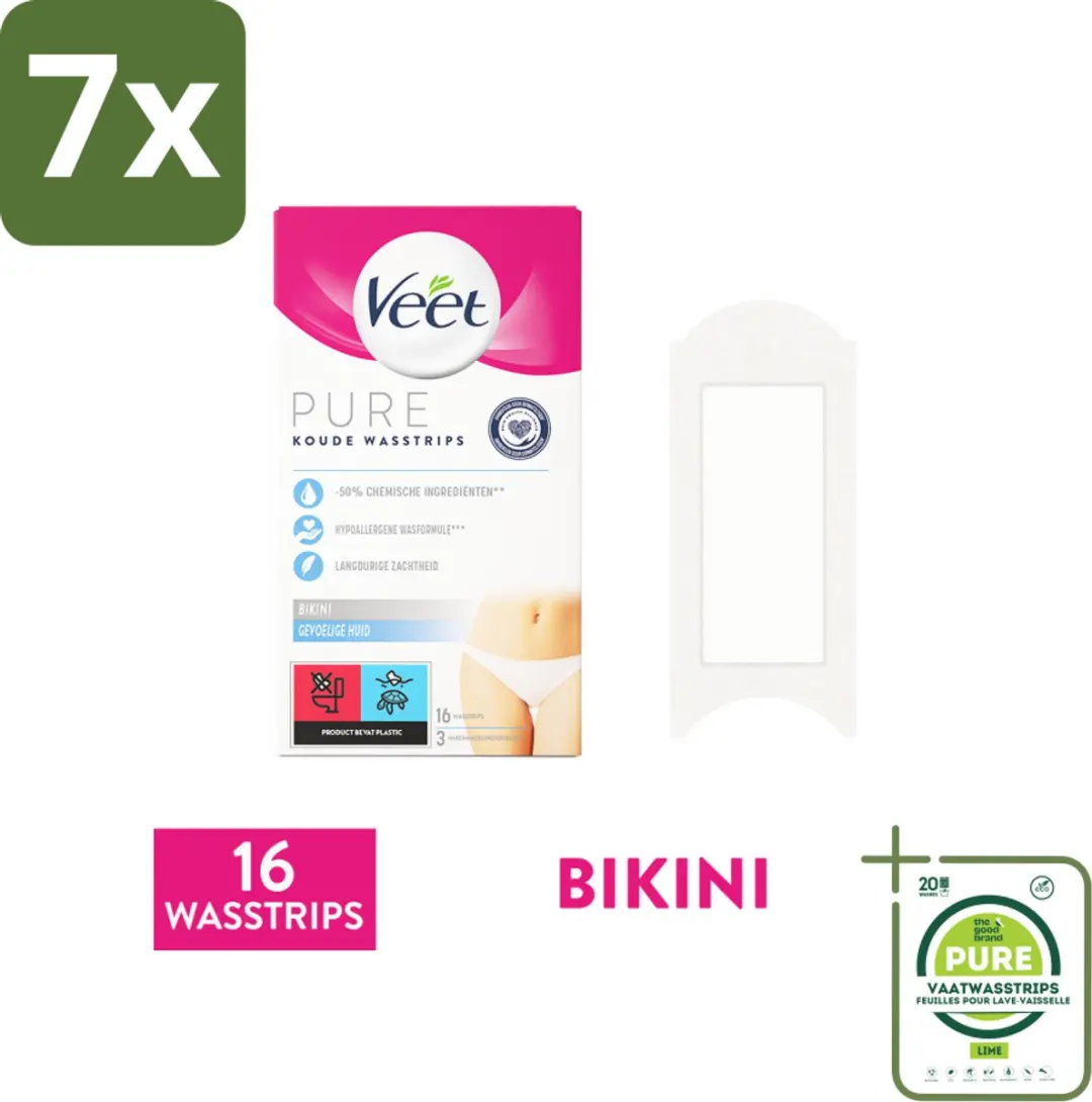 7 x Veet Ontharingsstrips Bikinilijn Pure Gevoelige Huid 16 stuks per verpakking