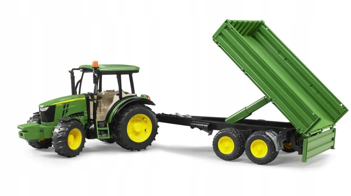 Bruder John Deere 5115M Traktor met Kipbare Aanhanger 1:16 - Groen