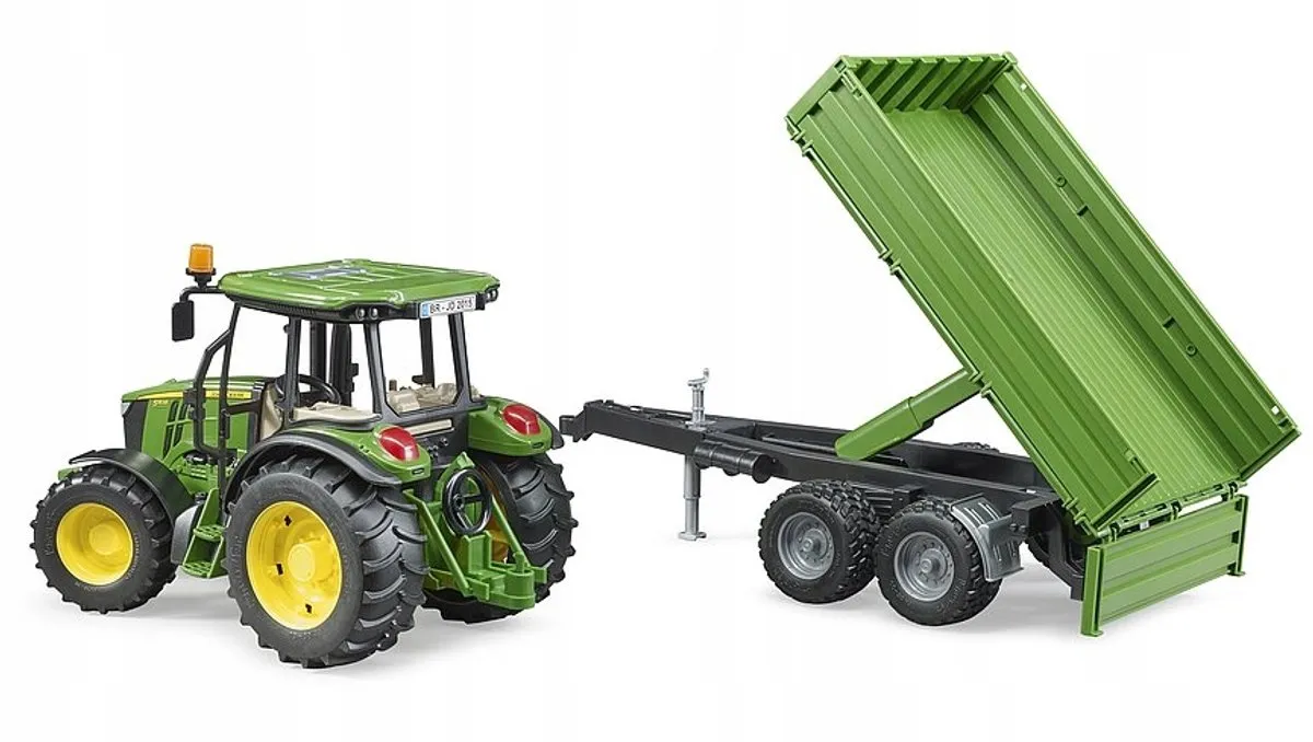Bruder John Deere 5115M Traktor met Kipbare Aanhanger 1:16 - Groen