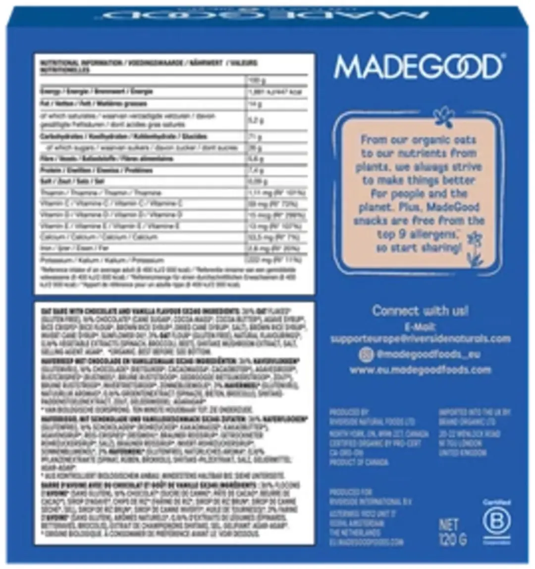 MadeGood Granola Repen Chocolade Vanille - 5x120g