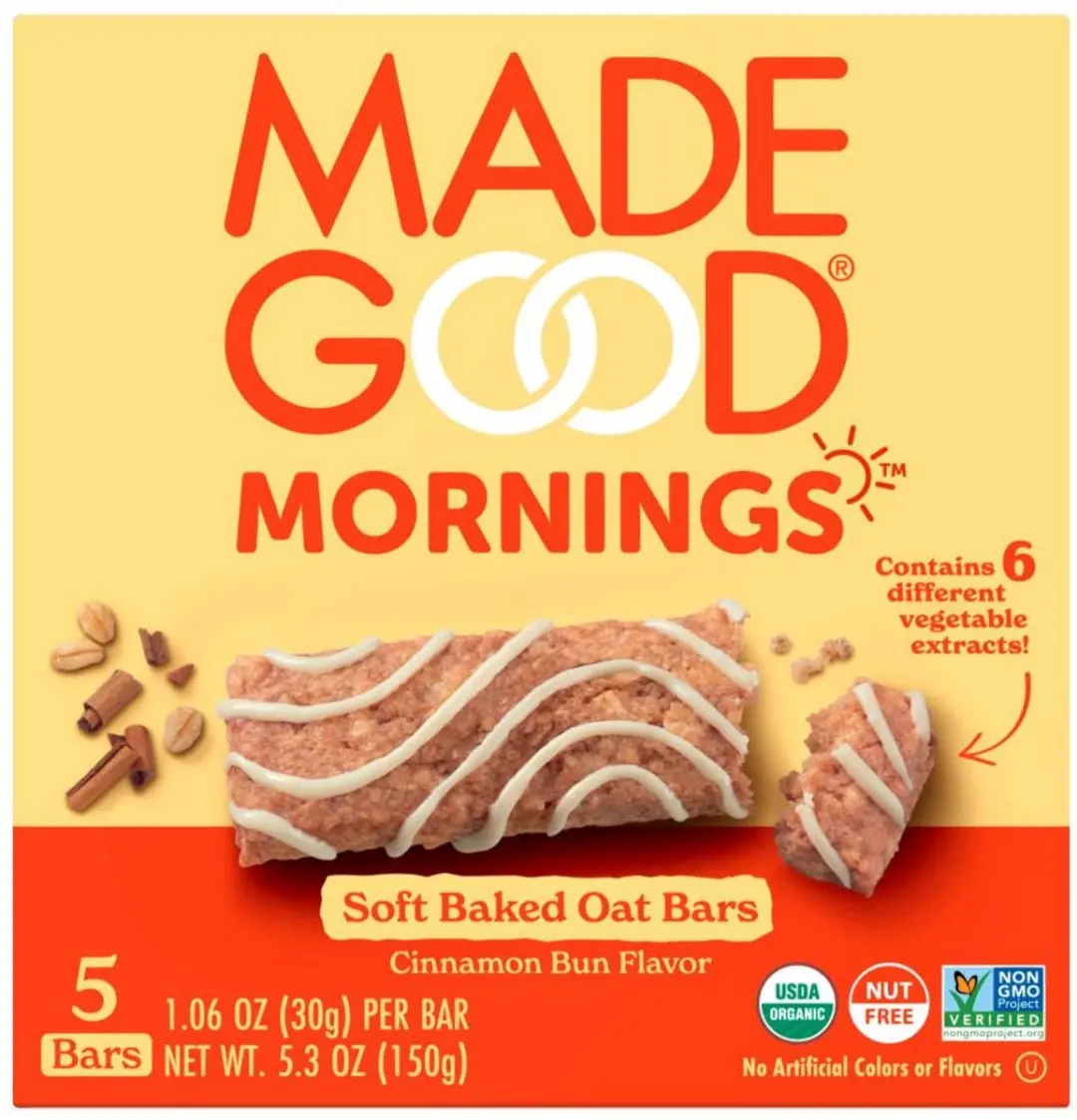 MadeGood Mornings Baked Oat Bars Cinnamon Bun - 5 Stuks