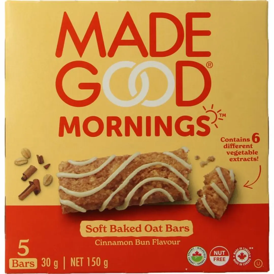 MadeGood Mornings Baked Oat Bars Cinnamon Bun - 5 Stuks