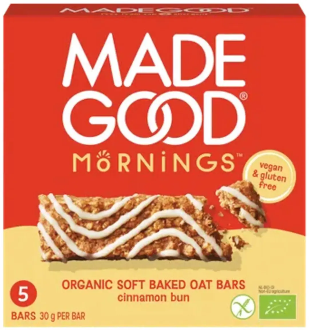 MadeGood Mornings Baked Oat Bars Cinnamon Bun