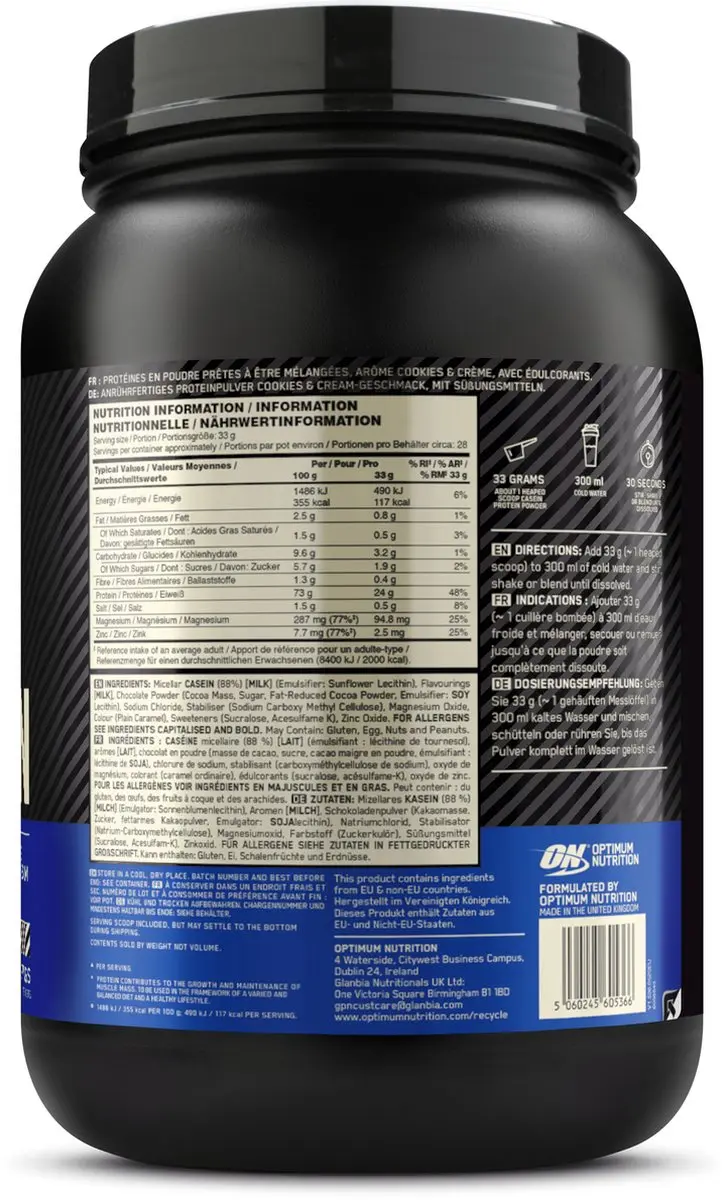 Optimum Nutrition Gold Standard 100% Caseïne - Cookies & Cream 924g
