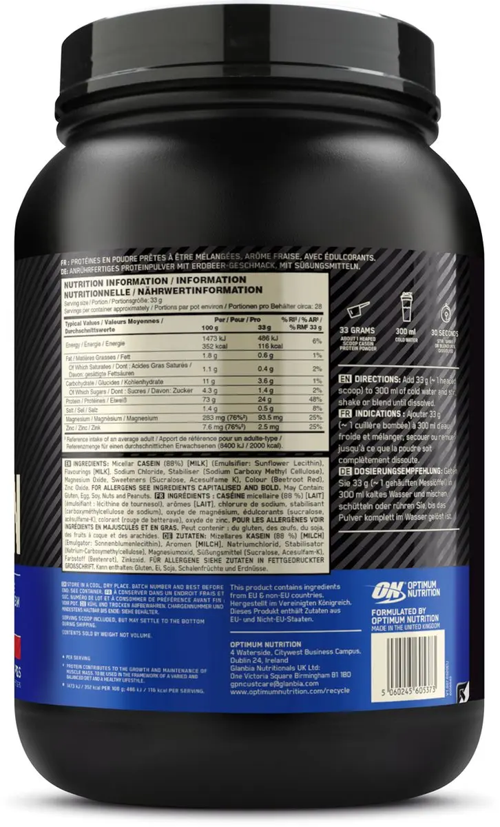 Optimum Nutrition Gold Standard Caseïne - 924g - 28 Porties - Aardbei