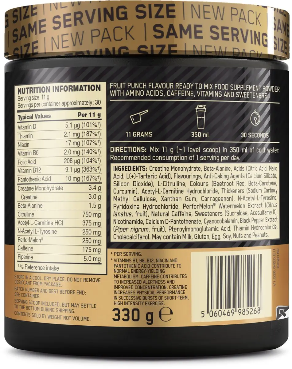 Optimum Nutrition Gold Standard Pre-Workout Fruit Punch 330g