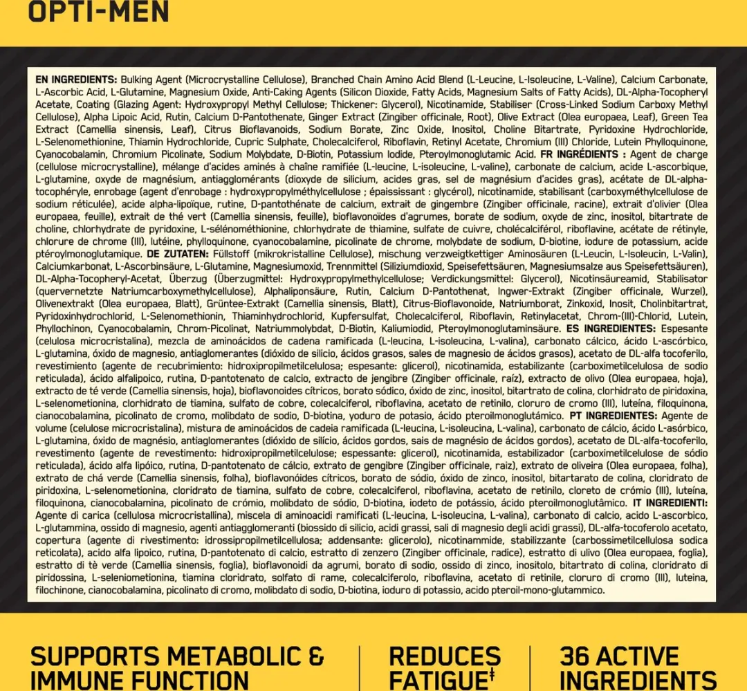 Optimum Nutrition Opti-Men Multivitamine 180 Capsules - afbeelding 6 van 6