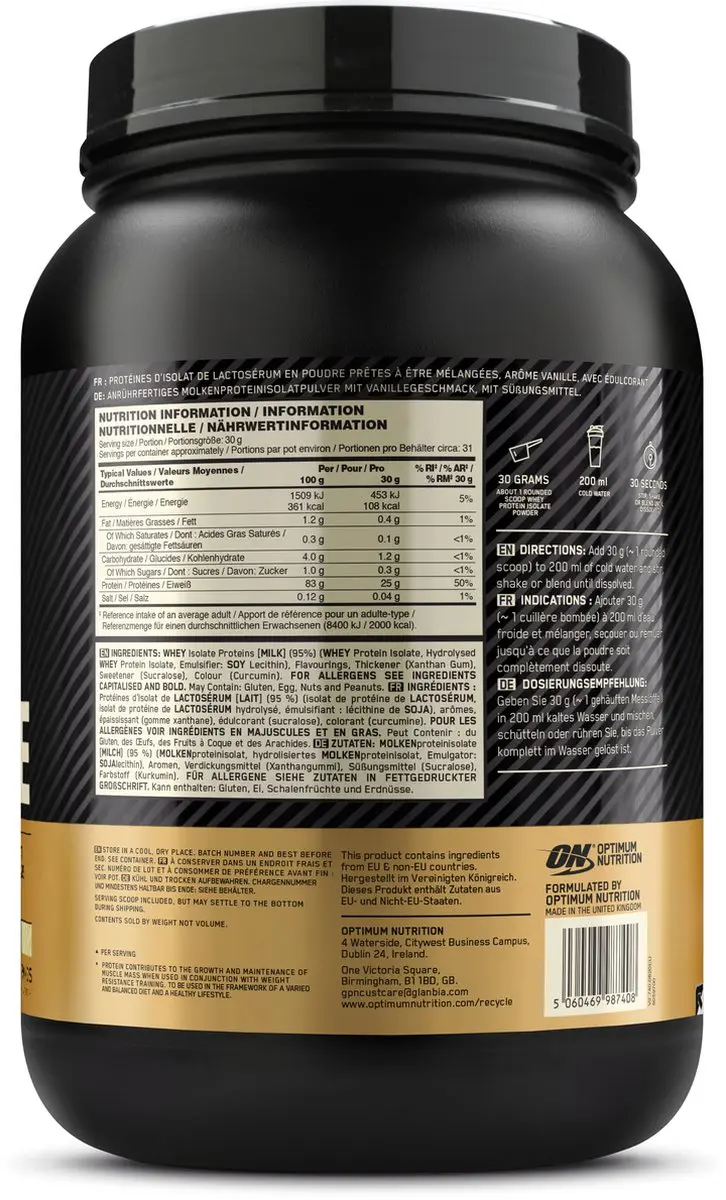 Optimum Nutrition Gold Standard 100% Isolate Vanilla - 930g