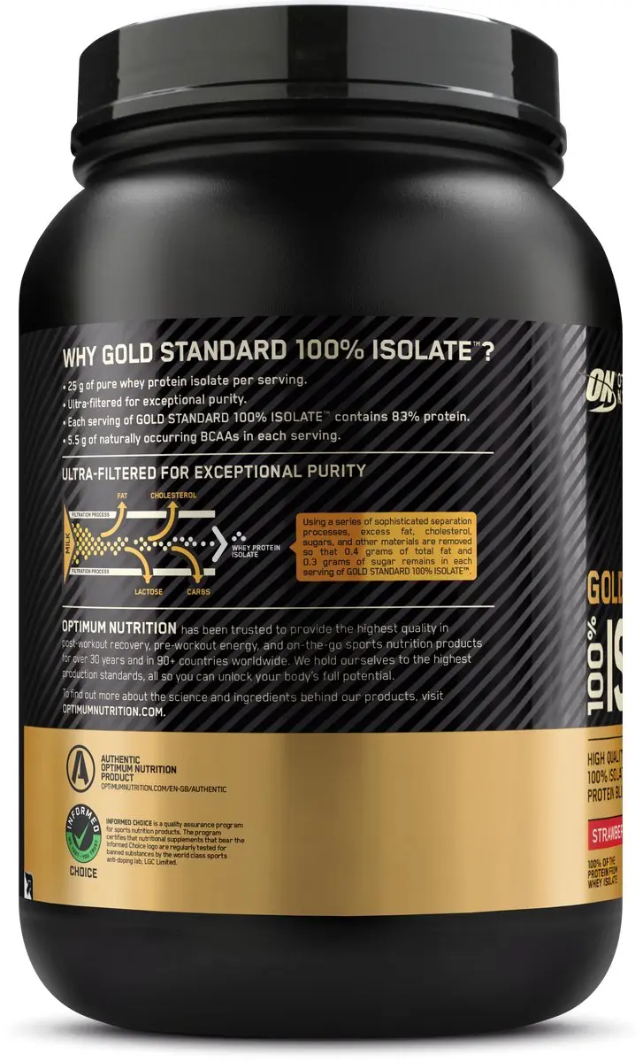 Optimum Nutrition Gold Standard 100% Isolate Eiwitshake - 930g - 31 Porties - Aardbei