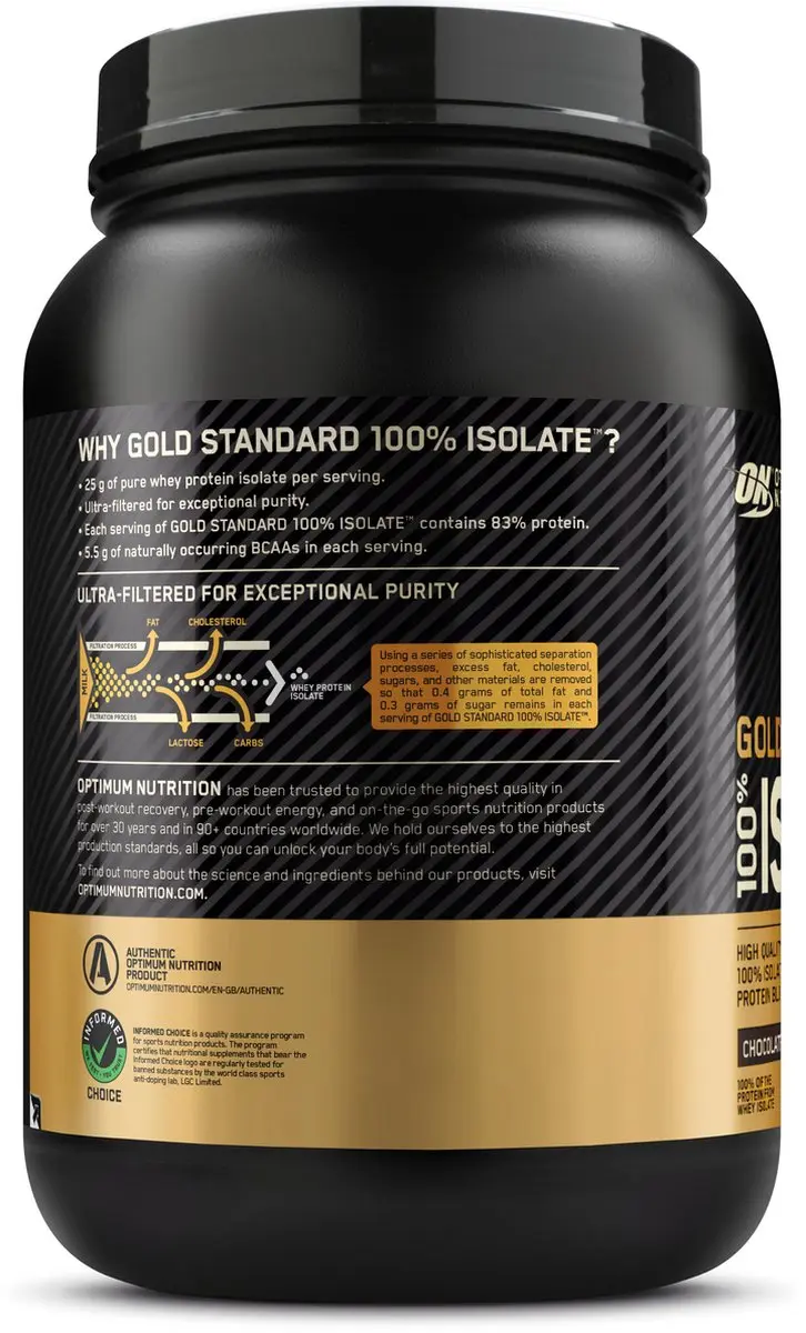 Optimum Nutrition Gold Standard 100% Isolate Eiwitshake - 930g - Chocolade