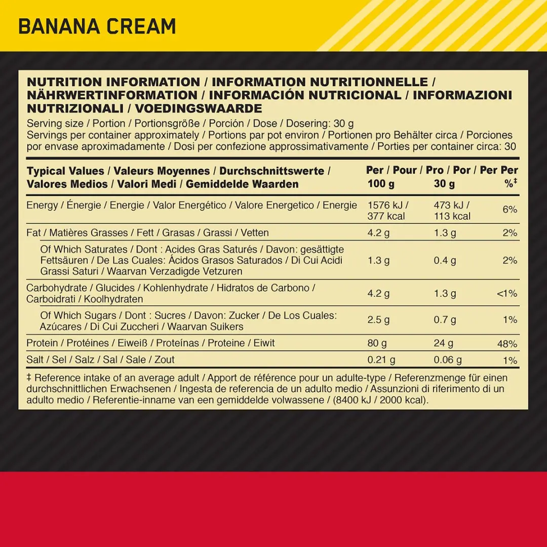 Optimum Nutrition Gold Standard 100% Whey Protein - Banana Cream 908g - afbeelding 6 van 6
