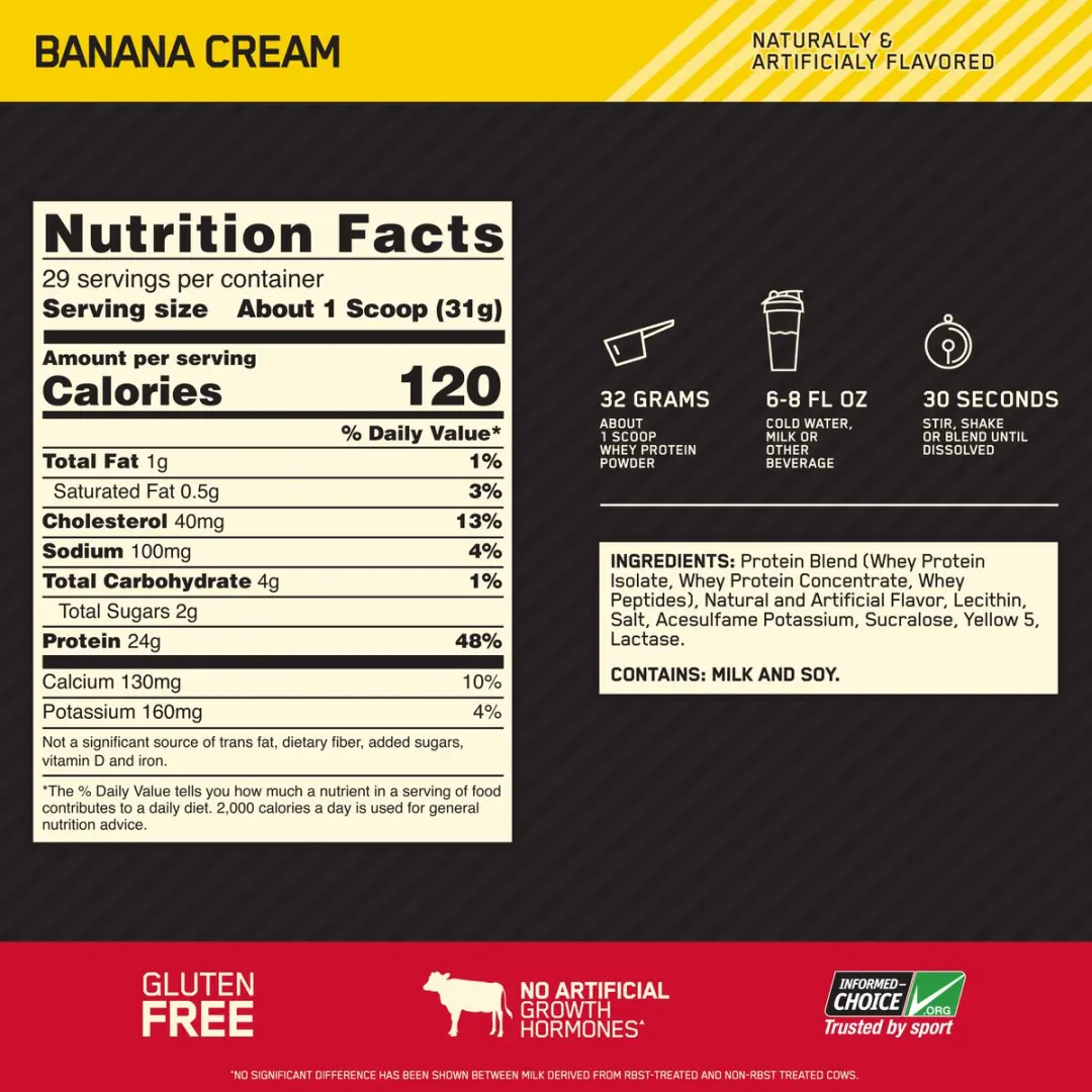Optimum Nutrition Gold Standard 100% Whey Protein - Banana Cream 908g
